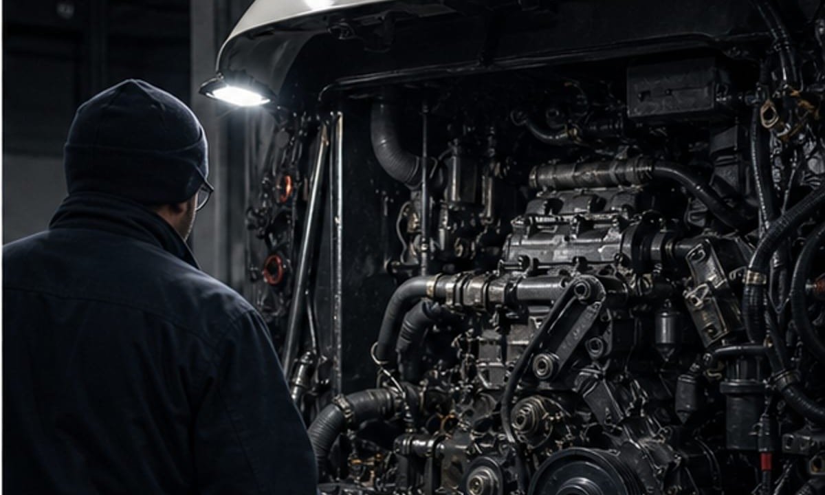 Motor diesel de camion en taller para selector de diagnostico